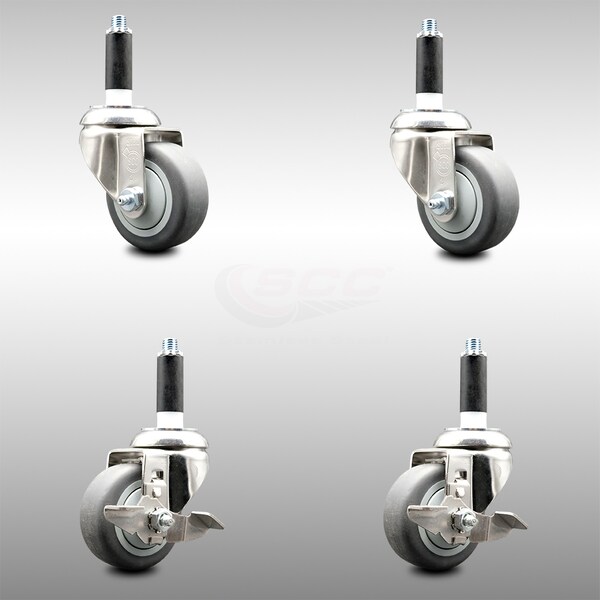 Service Caster 3 Inch 316SS Thermoplastic Rubber Swivel 7/8 Inch Stem Caster Brake SCC, 2PK SCC-SS316EX20S314-TPRB-2-TLB-2-78 - main